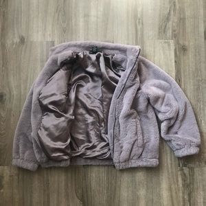 Super soft grey faux fur zip-up bomber jacket